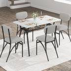 GarveeHome 5-Piece Dining Table Set for 4, Modern Kitchen Table with 4 Boucle Chairs, Rectangular Dining Table with Storage Shelf & Marble Tabletop, Beige Home Dining Furniture for Small Space