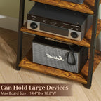 4-Tier AV Media Stand with Power Strips, Heavy Duty Stereo Cabinet Stand with LED Lights, Wooden Record Player Stand with 2 Hooks, Audio Stand Furniture Perfect for DVD Player/Game Console/TV Box/Xbox