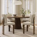 CIMOTA Modern Boucle Dining Chairs Set of 4, Upholstered Armless Side Chairs with Ergonomic Curved Back/Walnut Wood Legs, Mid-Century Accent Chairs for Kitchen or Dining Room, Beige