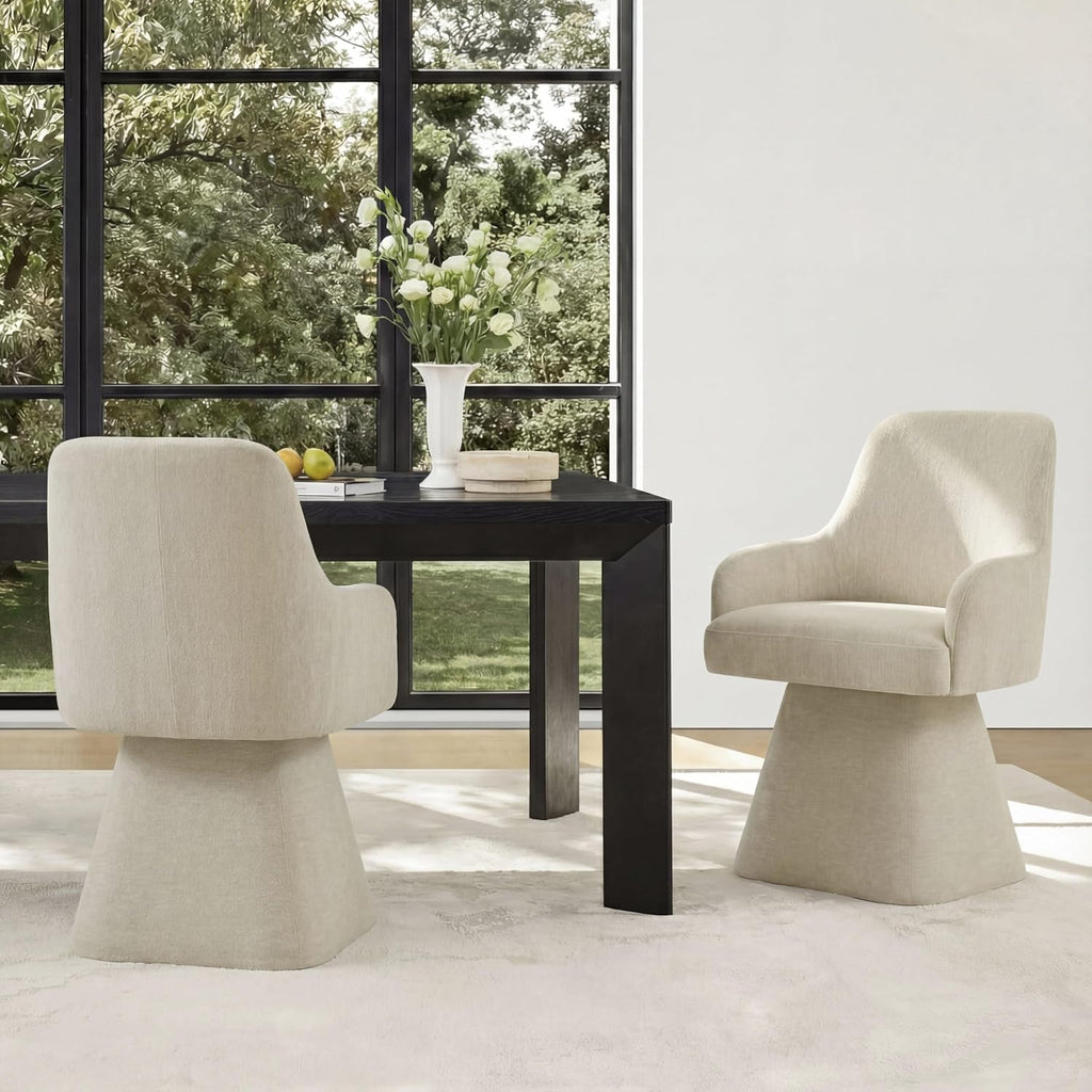 KISLOT Swivel Dining Chairs Set of 2, Mid Century Modern Chairs Fabric Upholstered Armchair with Armrest & Ergonomic Backrest for Dining Room, Kitchen, Bedroom, Living Room, Sand, 2 Boxs