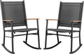 JY QAQA Outdoor Rocking Chair Set of 2, High Back All-Weather Patio Rocking Chairs with Breathable Back Rest for Adult, Ergonomic Design Porch Rocking Chairs for Porch, Garden, Balcony, Pool, Black