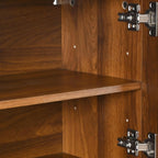 Polibi 74.8" Tall Arched Kitchen Pantry Cabinet with Power Outlet & LED Lights,Farmhouse Coffee Bar Hutch Storage Cabinet with 2 Drawers,Adjustable Shelves & Wine Glass Rack,Food Cupboard,Walnut Brown