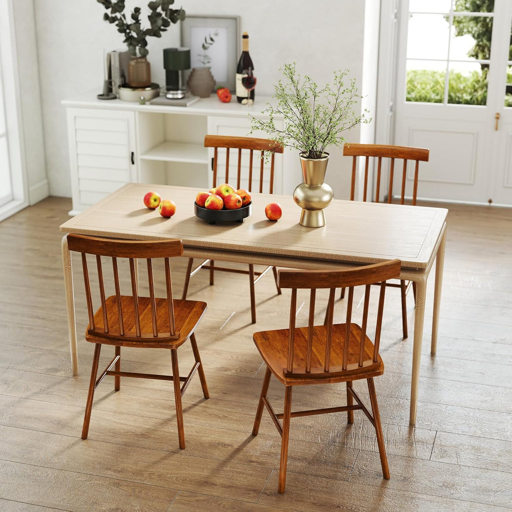 HOMCOM Windsor Dining Chairs Set of 4, Farmhouse Wooden Kitchen Chairs with Rubber Wood Frame and Spindle Backrest for Dining & Living Room, Light Brown