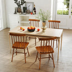 HOMCOM Windsor Dining Chairs Set of 4, Farmhouse Wooden Kitchen Chairs with Rubber Wood Frame and Spindle Backrest for Dining & Living Room, Light Brown