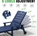 Outdoor Lounge Chair Set of 2 with 5-Position Adjustable, Outside Lounge Chair with Cup Holder, Wheels for Easy Mobility, HDPE Tanning Chair for Poolside, Patio, Blue