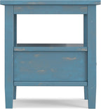 SIMPLIHOME Warm Shaker End Table - 20" Wide x 20" High Solid Wood Square Accent Table in Distressed Coastal Blue, Transitional Side Table for Living Room with Drawer, Open Shelf and Tapered Legs