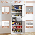 72" Metal Kitchen Pantry Cabinet - Heavy Duty Stainless Steel Frame, 5 Adjustable Shelves, Freestanding Storage Cabinet for Kitchen/Pantry/Bathroom, Tool-Free Assembly & Silent Magnetic Doors(White)