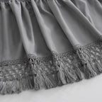 Boho Bed Skirt with 16 Inch Drop, Wrap Around Tassel Bed Skirt, Elastic Dust Ruffle with Adjustable Belts, Easy to Put On, Bed Frame Cover, Machine Washable (Gray,Queen 60"x80")