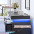 Dresser for Bedroom with RGB LED Lights and Charging Station, 6 Drawers Wooden Chest of Drawers, 47.2" Wide Fluted TV Stand, Closet Clothes Storage Organizer for Living Room, Hallway, Black