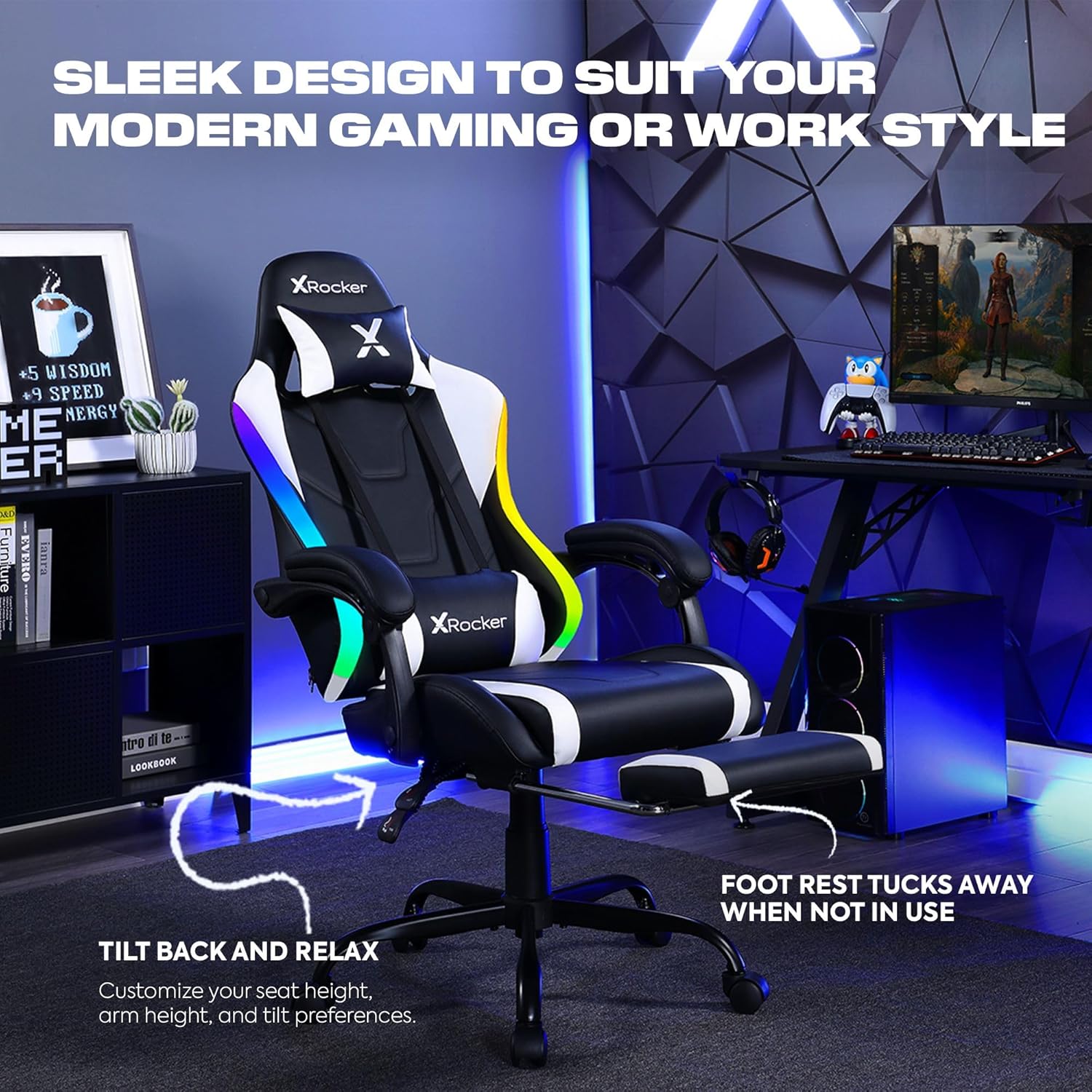 X Rocker PC Computer Gaming Desk Chair with Wheels, College Dorm Room Essentials for Guys and Girls, Adjustable, Ergonomic Office Chair, Gifts for Gamers