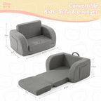 Toddler Couch, 2-in-1 Toddler Chairs Comfy 1-3 Years Old, Toddler Chair for Girls and Boys, Kids Couch Bed Fold Out, Convertible Baby Sofa to Lounge Chair for Playing, Reading, Napping, Grey