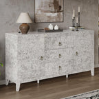 LUXOAK 60'' High Gloss Burl Wood Buffet Sideboard, Storage Cabinet with 3 Drawers & 2 Closed Cabinets, Modern Buffet Table for Dining Room,Living Room, Grey