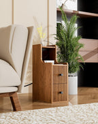 Narrow Side Table with Charging Station, Slim Nightstands with Storage Drawers, Mid Century Modern Bedside Tables for Living Room, Small Spaces, Bedroom