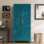 Metal Armoire Wardrobe Closet, Blue Farmhouse Storage Cabinet with Adjustable Shelves and Hanging Rod, 2 Doors Steel Wardrobe Cabinet Storage Clothes Closet foe Bedroom office School Dormitorio Gym
