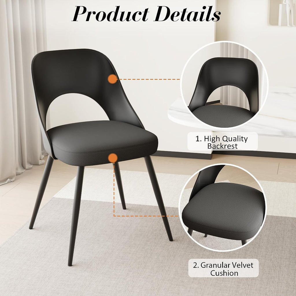 HENGJIANYI Modern Dining Chairs Set of 2, Armless Kitchen Chairs with Hollowed-Out Plastic Back, Upholstered Dining Room Chair with Metal Legs, Black