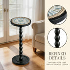 Round Side Table, Small Drink Table for Small Spaces, Rustic Accent Nightstand with Solid Wood Leg for Living Room, Bedroom, Corners, and Office, Handcrafted Finish (Black)