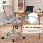Home Office Desk Chair, Ergonomic Mid-Back Mesh Computer Chair with Comfortable Lumbar Support, Height Adjustable Swivel Task Chair with Fixed Armrest for Adults, Student, Pink