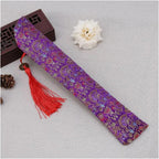 Silk Folding Hand Fan Bag with Tassel Dustproof Holder Protector Pouch Case Cover Retro Style