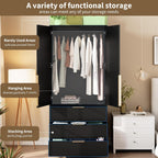 Garvee 70" Wardrobe Armoire Wooden Closet with 2 Doors and 3 Drawers, Black