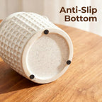 White Ceramic Vase with Handles | Farmhouse Boho Style, Textured Waffle Weave, Table Decor, For Pampas Grass