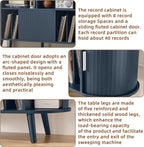 LELELINKY Large Round Record Player Stand with Charging Station & Fluted Panel, Blue Mid Century Modern Turntable Cabinet with Vinyl Storage, Arched Wood Record Player Table for Living Room