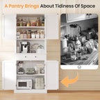Apicizon 71’’ Tall Kitchen Pantry Storage Cabinet, Modern Kitchen Hutch Bar Cabinet with Microwave Stand & 3 Adjustable Shelves, Cupboard with Deep Drawer, Wood Buffet Sideboard for Dining Room, White
