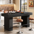Tribesigns 62.2 Inch Bar Table, Industrial Counter Height Pub Dining Table, Rectangular Home Bar Units with Metal Footrest for Home Kitchen, Dining Room, Bistro, Black