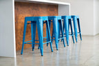 24 Inches Metal Barstool Set of 4 – Counter Height Backless Bar Stool for Kitchen Island, Breakfast, Outdoors, Pub, Restaurant, Home, Patio – Stackable Heavy Duty Modern & Industrial (Blue)