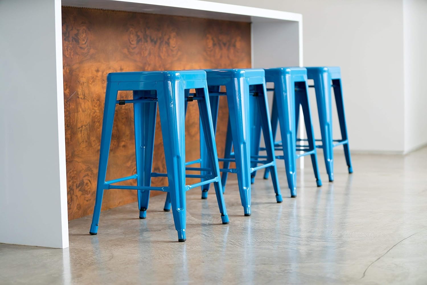 24 Inches Metal Barstool Set of 4 – Counter Height Backless Bar Stool for Kitchen Island, Breakfast, Outdoors, Pub, Restaurant, Home, Patio – Stackable Heavy Duty Modern & Industrial (Blue)