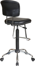 Office Star DC Series Pneumatic Drafting Chair with Vinyl Stool and Back, Heavy Duty Chrome Teardrop Footrest, Black