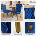 Round Glass Dining Table Set for 4, 47" Circle Glass Dining Table with Gold Metal Legs, Modern Kitchen Table Set for 4 with Velvet Chairs, 5 Piece Dining Table Set for Breakfast Dinette Party, Blue