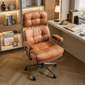 HOOOWOOO Ergonomic Office Chair,Mid Century Modern Computer Desk Chair,Comfy Executive Chair with Extra Wide Tufted Cloudy Seat Lumbar Support High Reclining Back,Suede Leather Cognac Brown