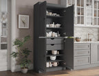 Palace Imports Solid Wood Kitchen Pantry Cabinet - 71.5" H x 32" W - Wooden Storage Cabinet w/ 4 Shaker Doors, 2 Drawers & 4 Adjustable Shelves, Gray, 100% Renewable Eco-Friendly Wood, Made in Brazil