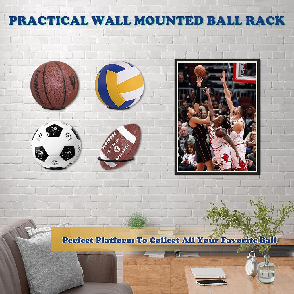 Basketball Holder Wall Mount,Football Wall Mount for Display, Basketball Storage Rack for Balls,Baseball Holder as Sports Room Decor, Boys Room Accessories Soccer Wall Decor (2 pack)