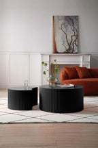Black Nesting Table Set of 2 Round and Half Moon Shapes,No Need Assembly