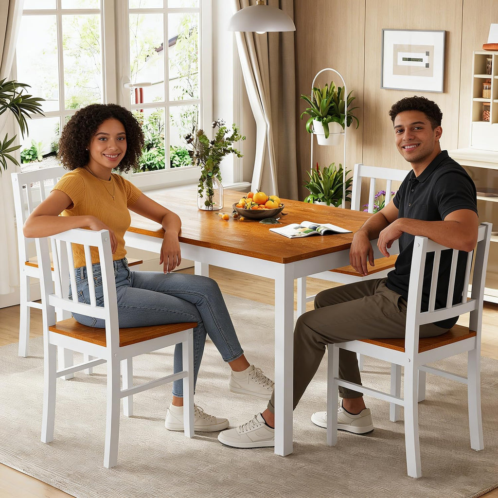 Dining Table Set for 4, Farmhouse Kitchen Table and Chairs with Rubber Wood Legs, Space-Saving Dinette Set, 5 Pieces Dining Table with Chairs for Small Spaces Kitchen Dining Room. Brown