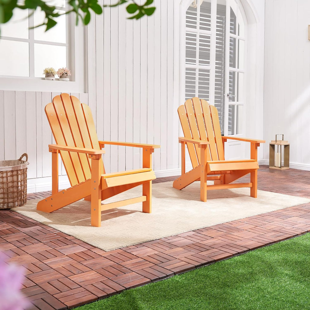 Adirondack Chairs Weather Resistant, Patio Firepit Chair, Sturdy Outside Chairs, Lawn Chairs, Easy Assembly 350lb, for Outdoor Patio Yard (Orange)