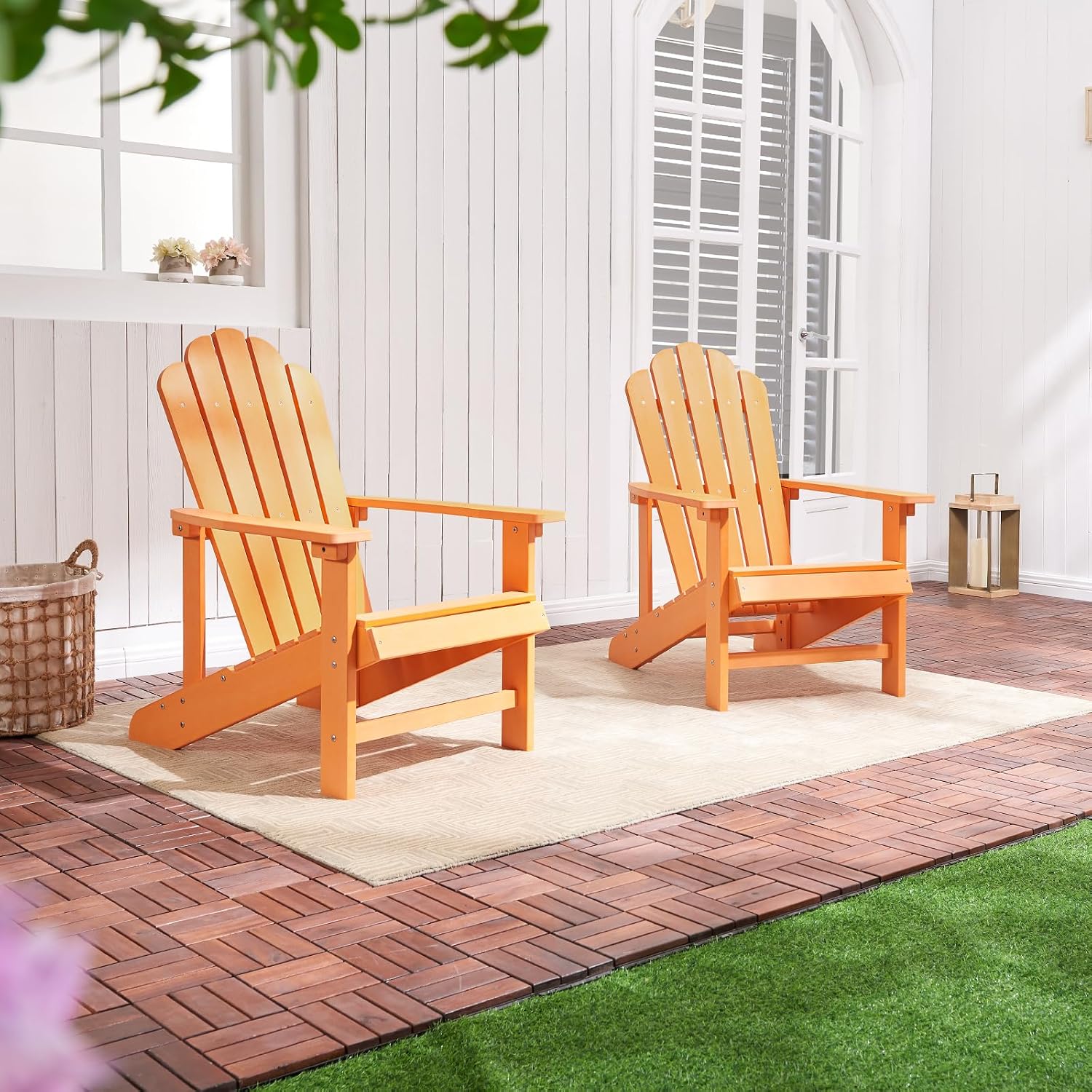 Adirondack Chairs Weather Resistant, Patio Firepit Chair, Sturdy Outside Chairs, Lawn Chairs, Easy Assembly 350lb, for Outdoor Patio Yard (Orange)
