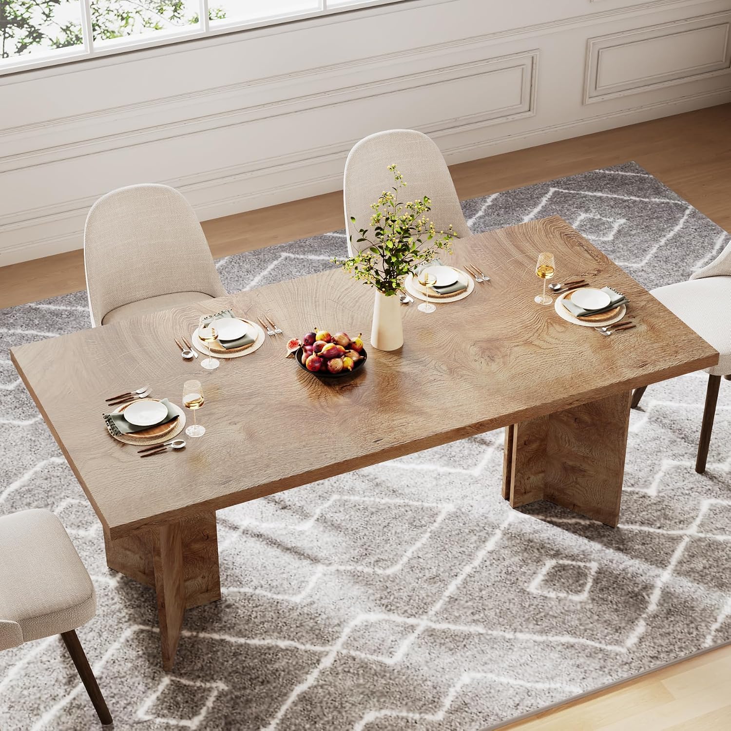 Tribesigns 63-inch Dining Table for 4-6, Farmhouse Kitchen Table with Large Tabletop, Rectangular Dinner Eating Table for Dining Room, Living Room, Kitchen, Light Oak Brown