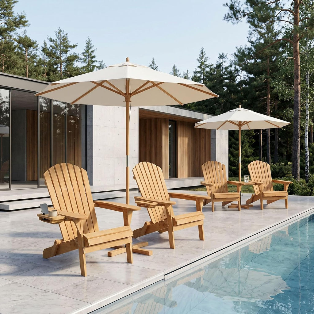 VINGLI Folding Adirondack Double Chair, Wood Adirondack Chairs for Outdoor, with Small Storage Table, Foldable Fire Pit Chairs for Patio, BBQ, Porch, Yard, Pool