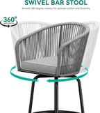 YITAHOME 27" Bar Stools Set of 6 with Arms & Cushions, 360° Swivel Outdoor Bar Stools, All Weather Counter Height Bar Stools Set of 6 with Curved Back for Backyard, Kitchen Island, Dining Room, Gray