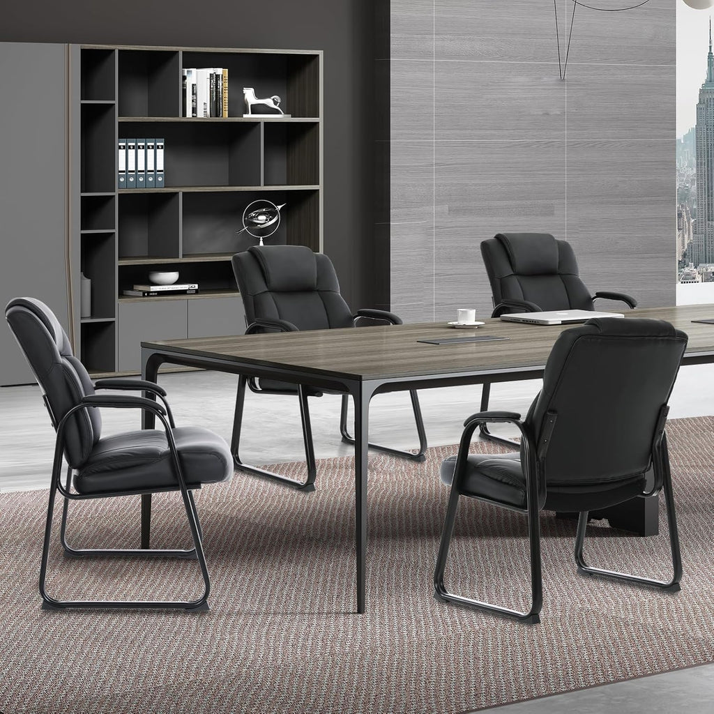 CLATINA Big and Tall 500 lbs Waiting Chair, Leather Guest Reception Chairs with Sled Base and Padded Arm Rest for Waiting Room Office Home and Meeting Conference-Black