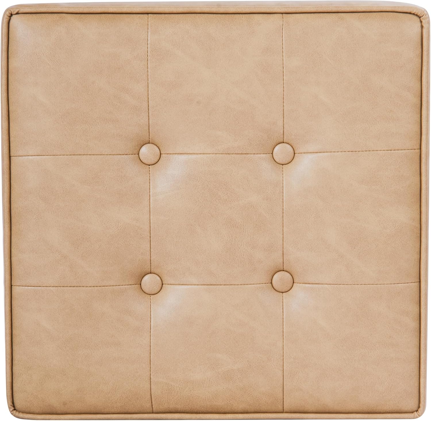 HomePop Square Tufted Storage Ottoman - Sand Faux Leather