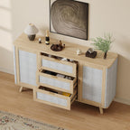 63" Large Farmhouse Storage Cabinet with 3 Drawers 2 Doors, Wood Buffet Sideboard Cabinet Coffee Bar for Kitchen, Living Room