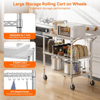 NTE 3 Tier Heavy Duty Rolling Utility Cart on Wheels, 990Lbs Capacity Rolling Wire Cart, Kitchen Carts on Wheels, NSF Commercial Metal Serving Cart with Handle and Shelf Liners for Kitchen, Restaurant