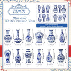 Maxcheck 12 Pcs Small Blue and White Vase Mini Porcelain Chinoiserie Bud Vase Vintage Ceramic Oriental Handmade Chinese Flower Jardiniere for Home Office Shelf Table Centerpieces Decor(Classic)