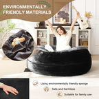 Bean Bag Chair for Adults Soft Comfy Bean Bag for Adults, Cozy Reading Chair, Large Round Bean Bag Couch, Versatile Living Room & Bedroom Chairs (Black, 5FT)