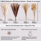Pampas Grass with Vase Set – 3 Beige White Ceramic Vases with Natural Dried Pampas, Bunny Tails & More – Neutral Farmhouse Decor for Fireplace, Home, Mantel, Entryway, Kitchen & Boho Table Centerpiece