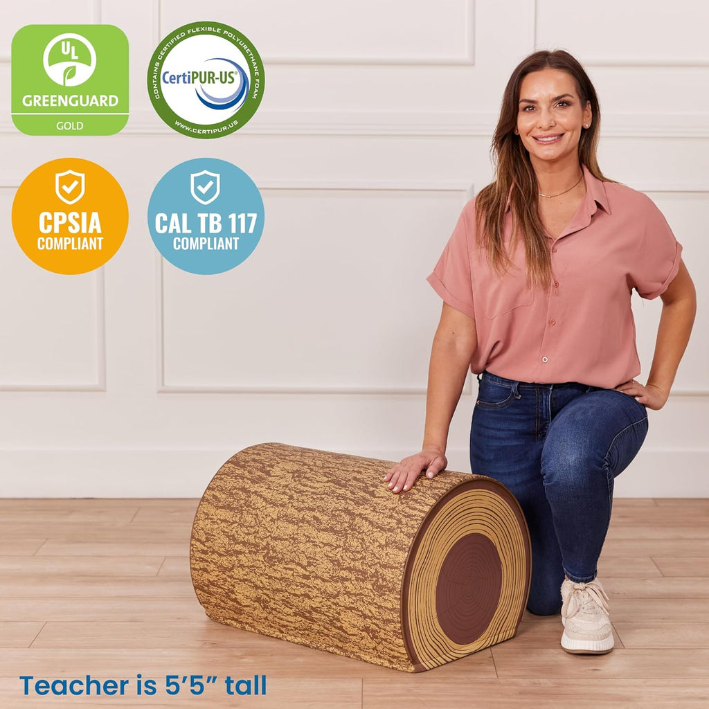 ECR4Kids SoftZone Tree Log Half Bench, 14in, Flexible Seating, Chocolate