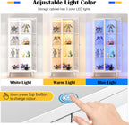 66"Glass Display Cabinet with 3 Color LED Lights,Metal Curio Cabinet with Glass Doors,4-Tier Display Case for Collectibles,Trophy,Plant,White Storage Cabinets For Living Room - Assemble Required